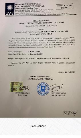 DPP PAN Berikan Dukungan Suyatno - Jamiludin di Pilkada Rohil 2020,Irvan Herman:Harus Menang