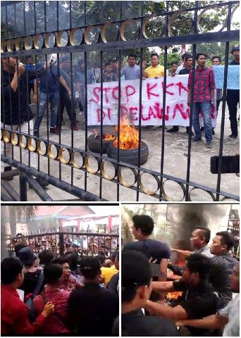 Aksi Demo Mahasiswa Dipelalawan Saling Dorong Dengan Aparat Hampir Ricuh