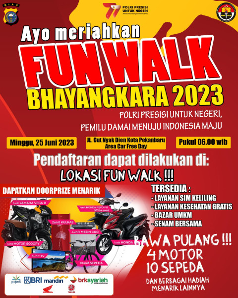 Meriahkan Hari Bhayangkara ke 77, Polda Riau Akan Gelar Fun Walk Dengan Hadiah Utama 4 Sepeda Motor