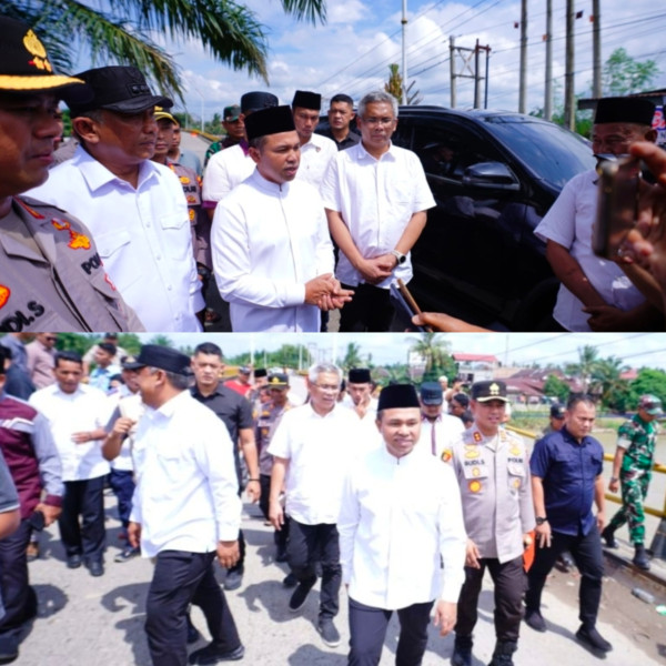 Gubernur Riau Bersama Kadis PUPR Provinsi Riau, Tinjau kondisi Jembatan Sungai Rokan Kabupaten Rokan Hulu