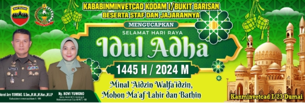 Kababinminvetcad Kodam I/Bukit Barisan dan Ketua Persit Ucapkan Idul Adha 1445 Hijriyah
