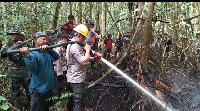 Luar Biasa Kapolda Riau Bertungkuslumus Ikut Padamkan Api di Rupat Utara