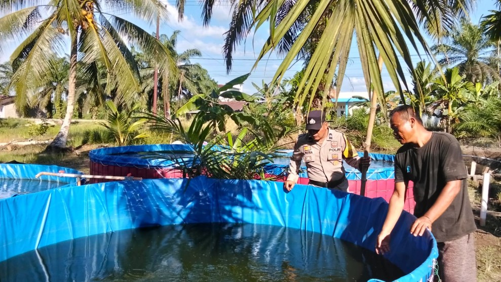 Dukung Ketahanan Pangan, Bhabinkamtibmas Polsek Kempas Kawal Langsung Budidaya Lele Warga DPI
