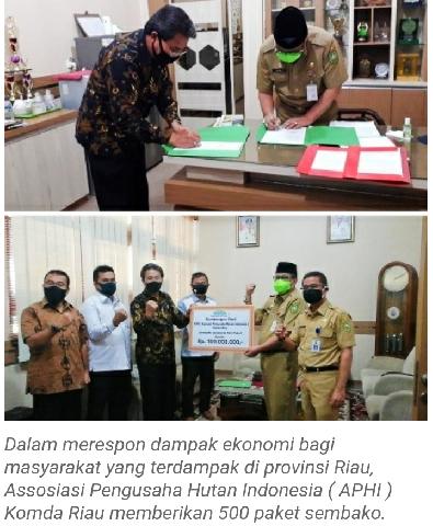 Melalui DLHK Riau, APHI Bantu 500 Paket Sembako Untuk Warga Terdampak Covid 19