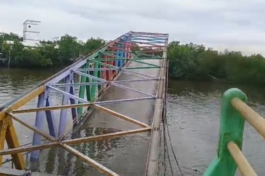 PUPR-PKPP Riau Lansung Turunkan Tim ke Lokasi, Cek Jembatan Panglima Sampul di Meranti Yang  Roboh