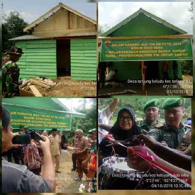 Rayakan Hut TNI Ke 73 Dandim 0302 Inhu Laksanakan Kegiatan Bedah Rumah Di Kecamatan Kelayang