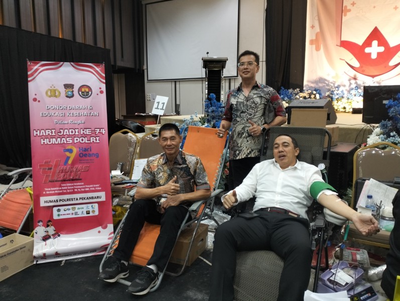 Polresta Pekanbaru Gelar Donor Darah dan Edukasi Kesehatan Dalam Rangka HUT Humas Polri ke-74