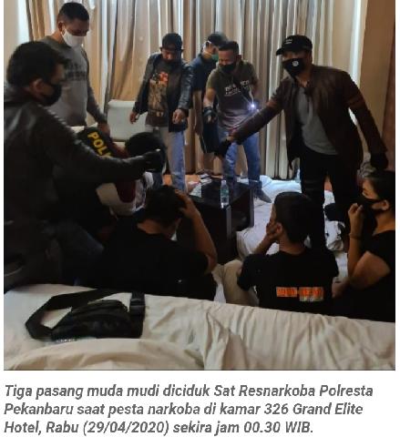 Pesta Narkoba di Kamar Hotel, Tiga Pasang Muda Mudi Diciduk Sat Resnarkoba Polresta Pekanbaru